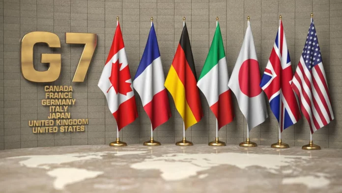 Лидеры G7 провели неформальную встречу в Канаде перед саммитом, обсудив конфликты в Украине и на Ближнем Востоке, а также санкции против России. Лидеры G7 провели неформальную встречу в Канаде перед саммитом, обсудив конфликты в Украине и на Ближнем Востоке, а также санкции против России.
