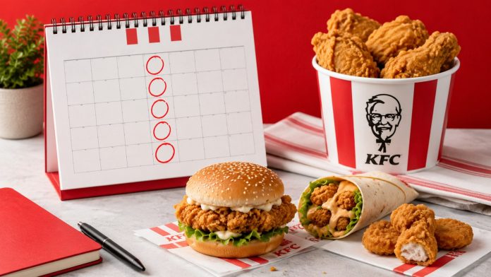 Безумная среда в KFC в июле 2026 года: даты скидок на Грандер Бургер, Дует Бакет, Боксмастер, Твистер и наггетсы, условия купонов и самовывоза.
